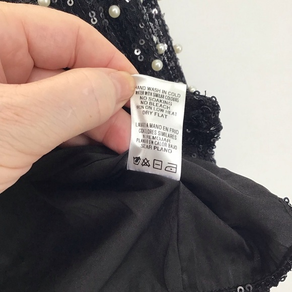 Mable NWT All Over Pearl & Sequin Cropped Jacket Cocktail Party Black Med - Picture 9 of 9